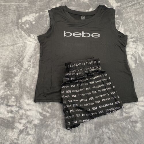 bebe Womens Pajama Sets Tank Top Shirt and Shorts Sleepwear Black Size S