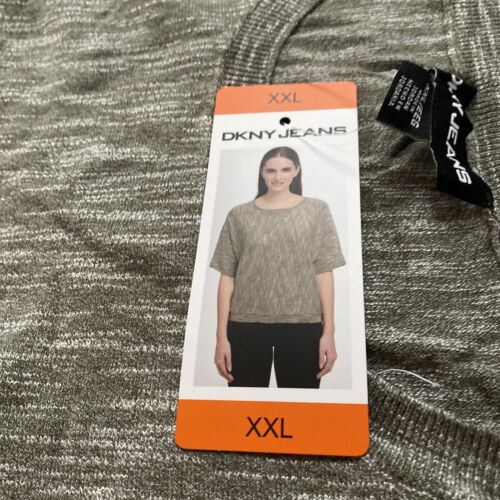 DKNY Jeans Shirt Top Women (Size XXL) Sag Sage Knit Pullover Short Sleeve