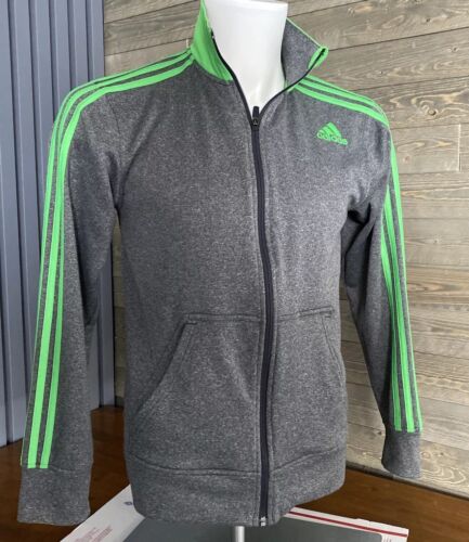 VTG Adidas Mens Zip Up Track Jacket Gray And Green Size Small