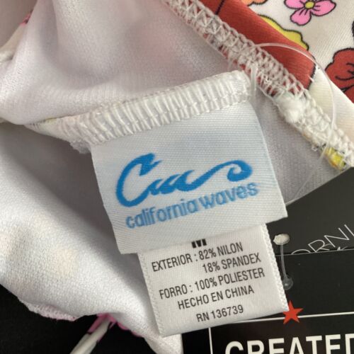 California Waves Juniors' Handkerchief Halter Bikini Top Pink Floral Size M
