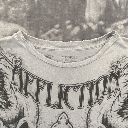 Affliction Wing Up Shirt Distressed Skulls Wings Gothic Art Y2k Size M