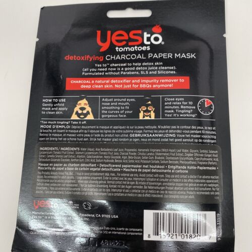 Yes To Tomatoes Detoxifying Charcoal Paper Face Mask - Single Use Facial Mask...