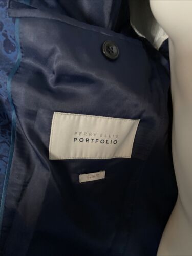 Perry Ellis Portfolio Blazer Sports Coat Jacket Slim Fit Suit Blue Men’s SZ 38R