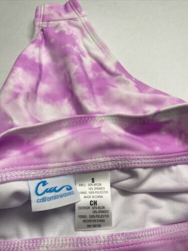 California Waves Juniors' Printed High-Waist Bikini Bottoms, Pink Small S