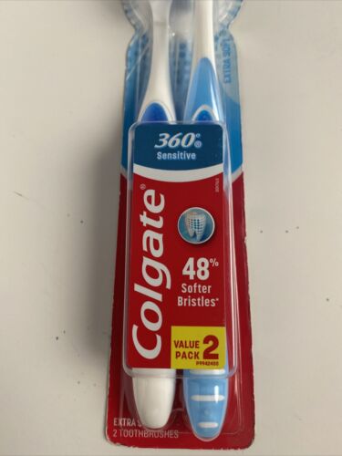 2-Pack Colgate 360 Extra Soft Toothbrush For Sensitive w/ Tongue & Cheek Cleaner