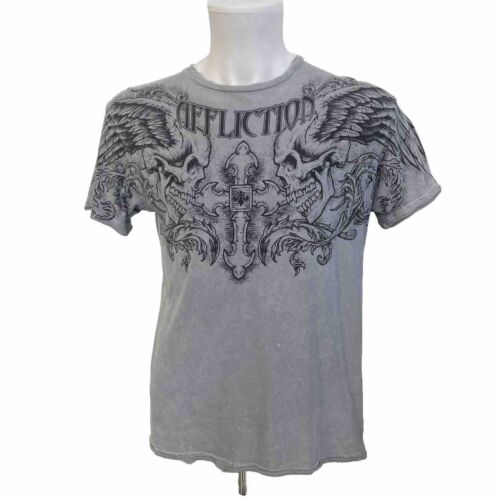 Affliction Wing Up Shirt Distressed Skulls Wings Gothic Art Y2k Size M