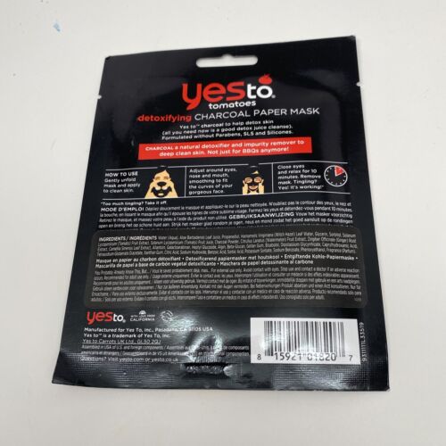 Yes To Tomatoes Detoxifying Charcoal Paper Face Mask - Single Use Facial Mask...