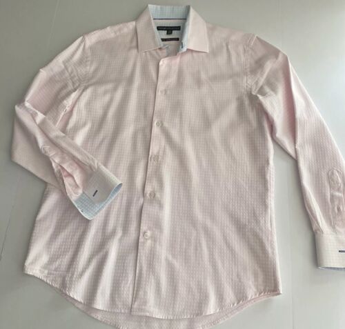 Report Collection Long Sleeve Button-down Dress Shirt Pink (blue Trim) Medium