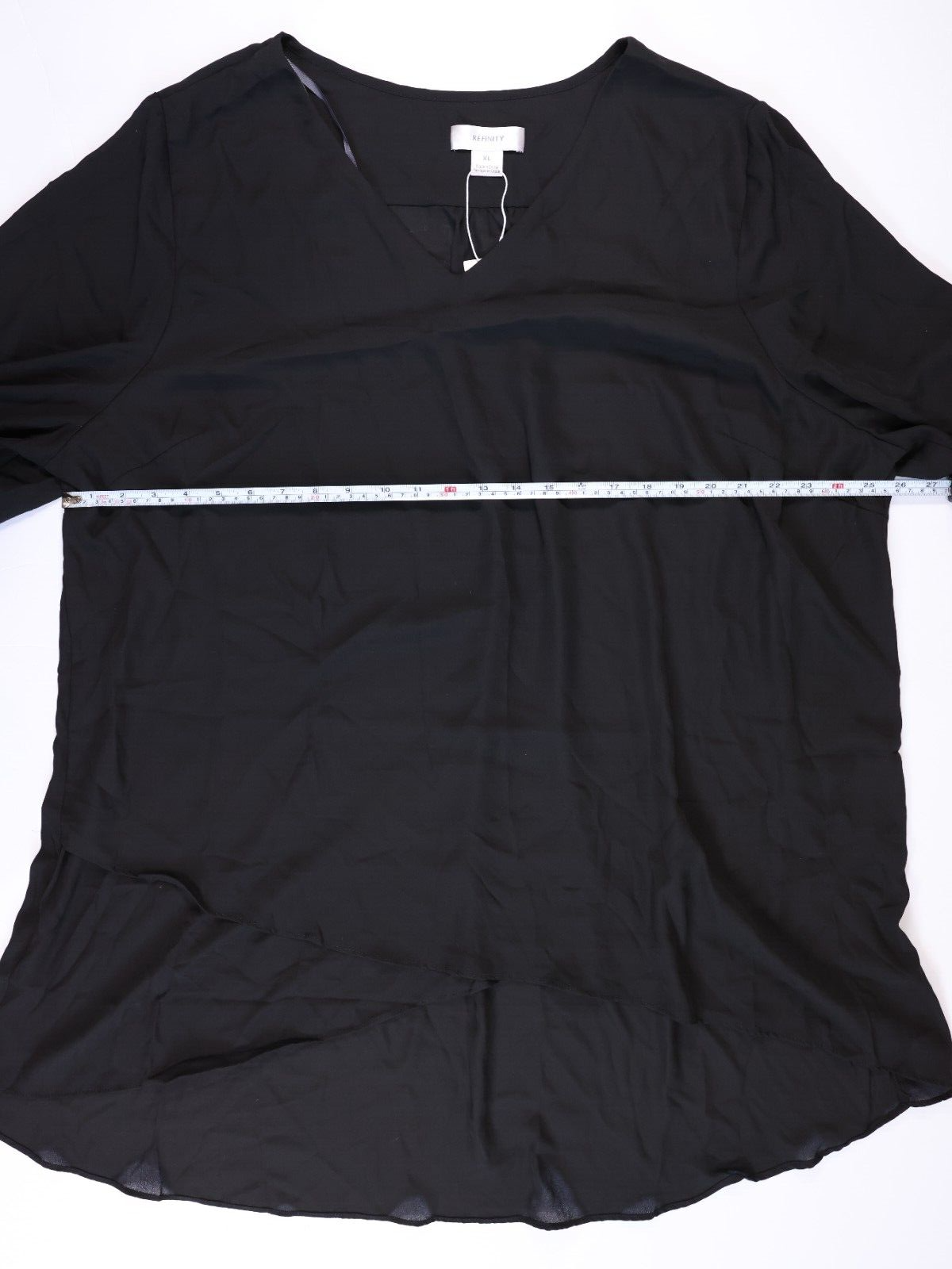 Refinity Chic Top Overlay Shirt V Kneck with Pockets Size XL Black