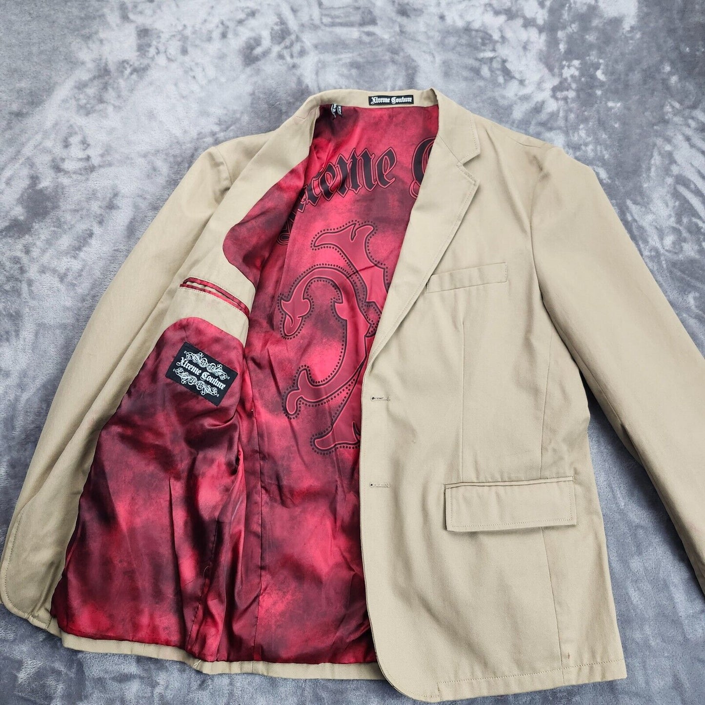 Xtreme Couture Men's M 40/42 Sport Coat Tan Embroidery Appliqués 2 buttons