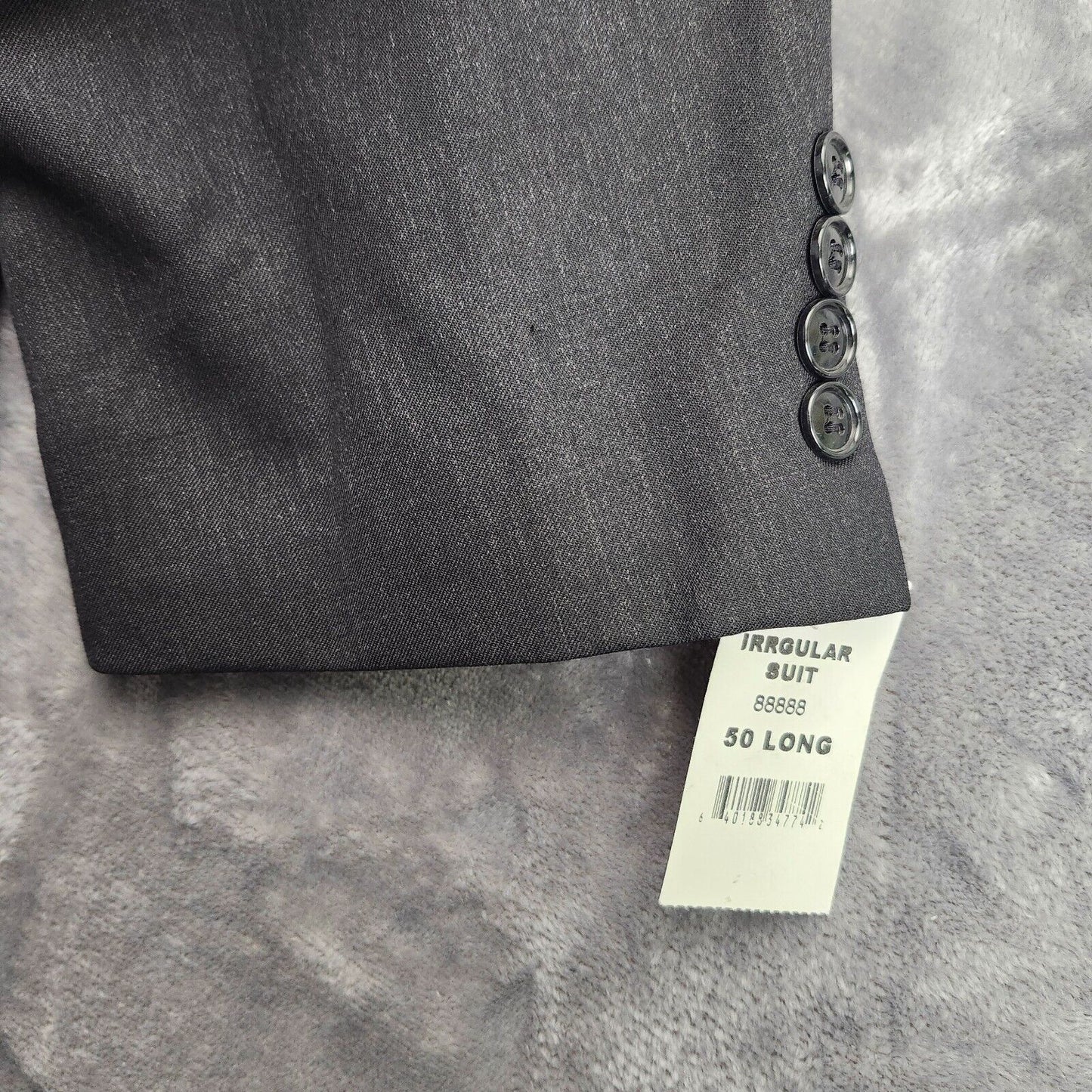 100% Wool Black Suit Set Jacket Notch Lapel 50L, Pants 45.5L