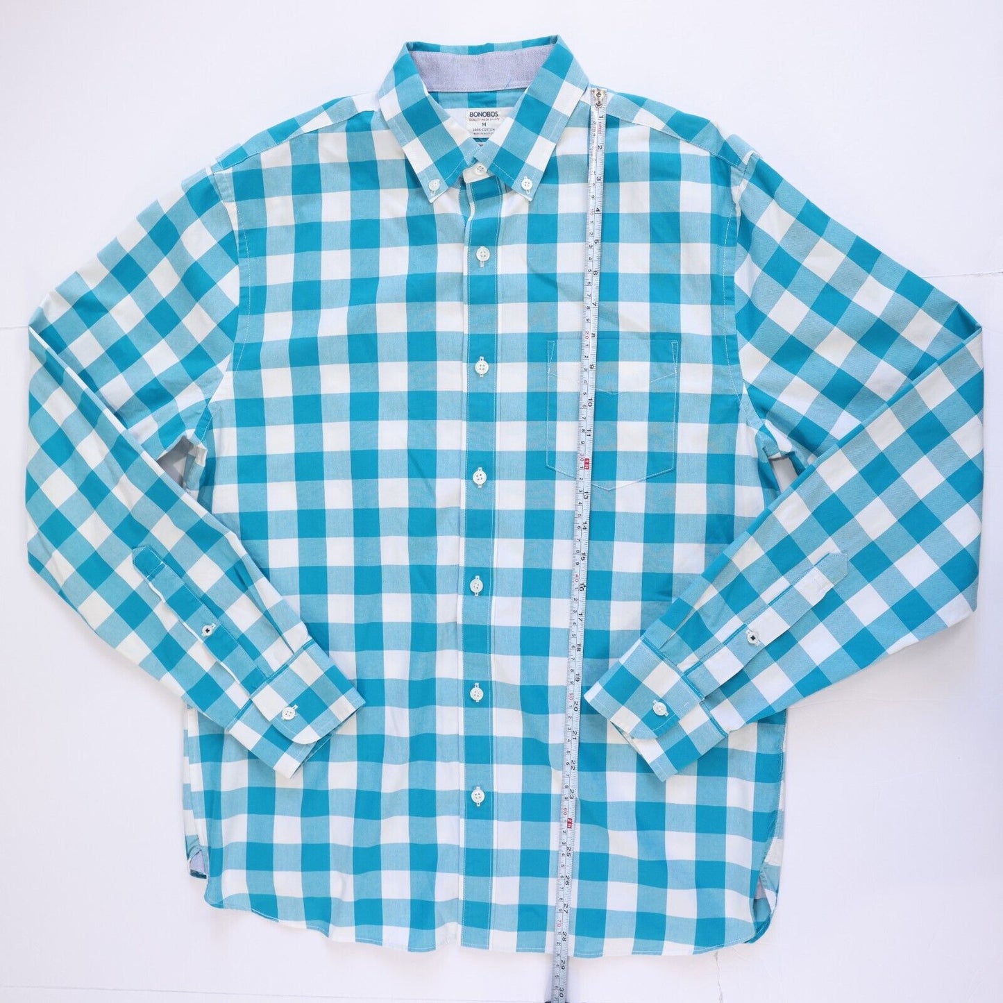 Bonobos Mens Casual Dress Shirt Teal Blue Check Size M