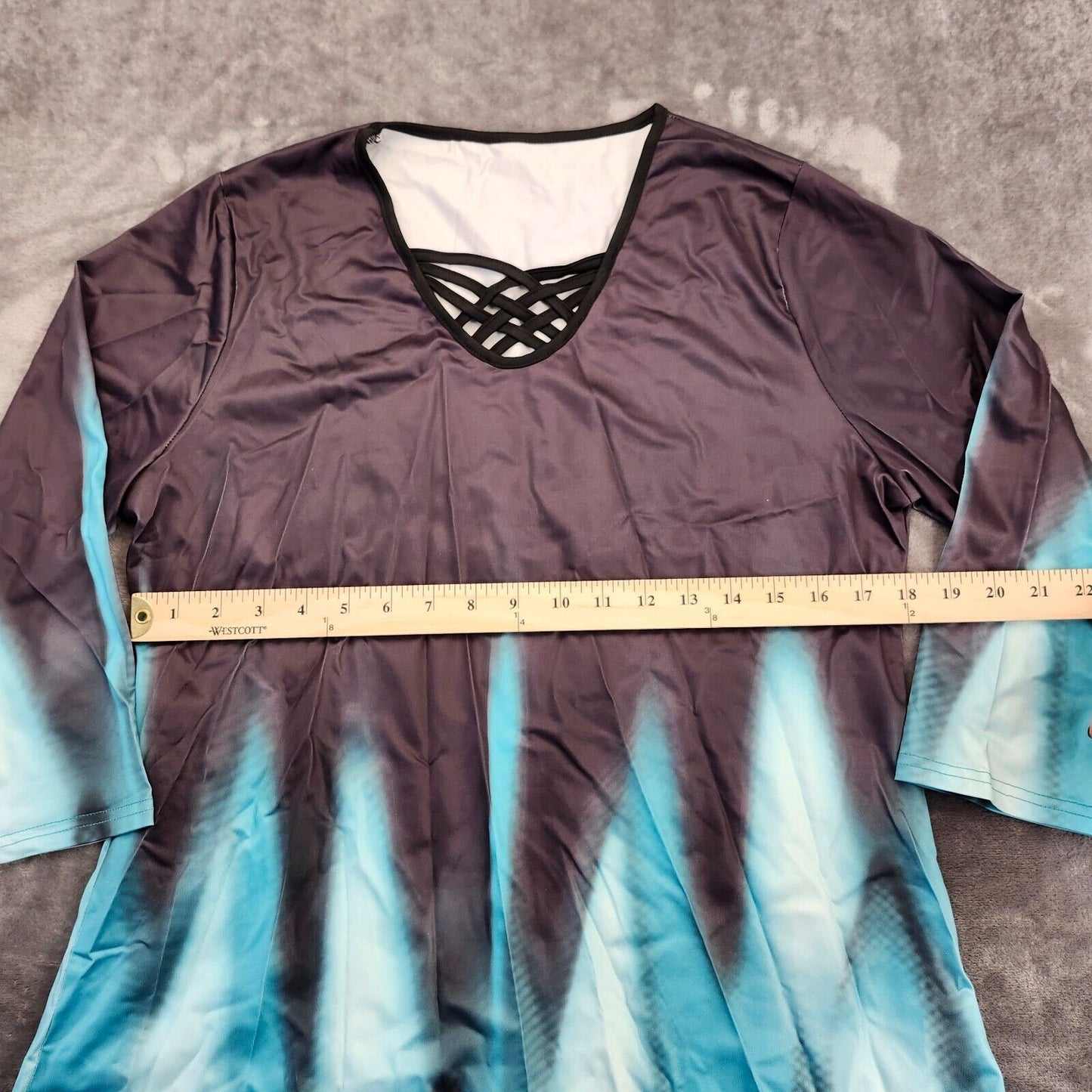 Womens Ombre Blouse 3/4 Sleeve Straps Blue Black Size Small