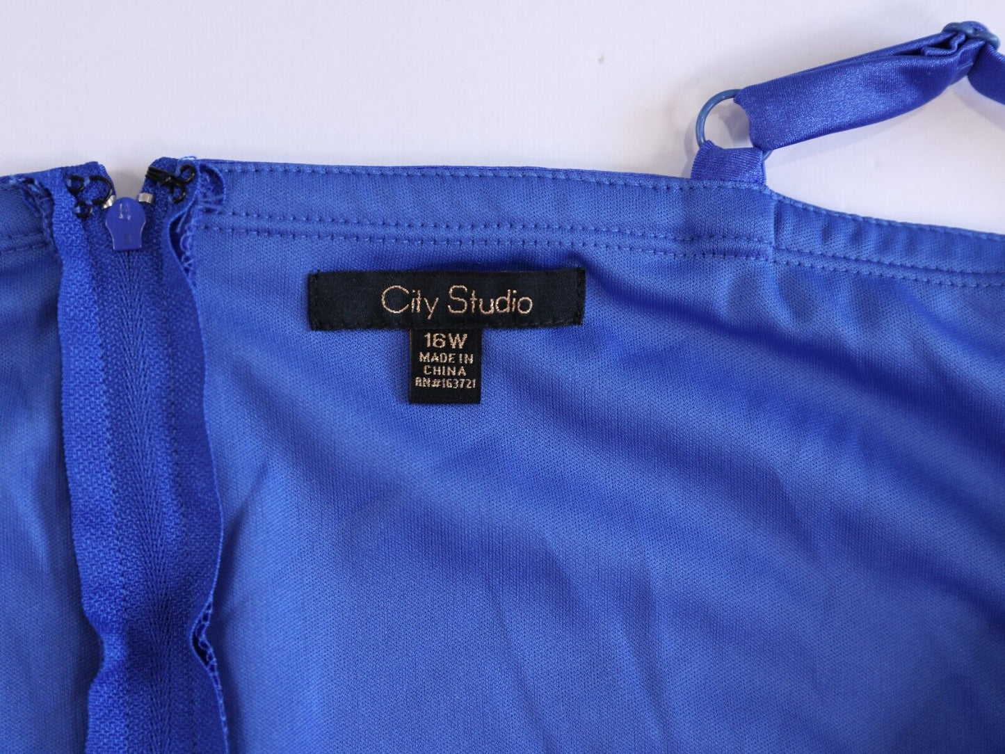 City Studio Trendy Plus Size Cowlneck Fit & Flare Dress Blue Sz 16W