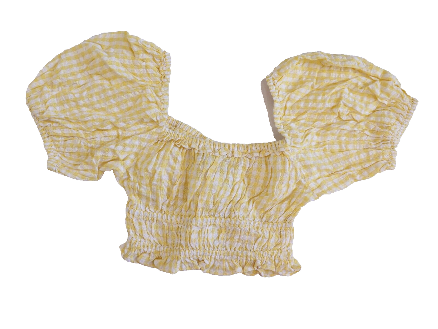 And Now This Women's Sweetheart Neckline Cotton Crop Top Yellow Gingham Size S