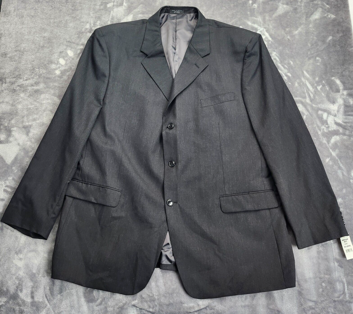 100% Wool Black Suit Set Jacket Notch Lapel 50L, Pants 45.5L