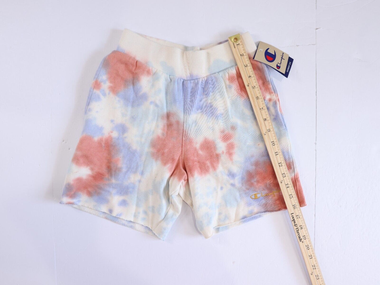 Champion Mens 6 inch Sport Shorts Blue Red XS Large Tie Dye Pockets NWT