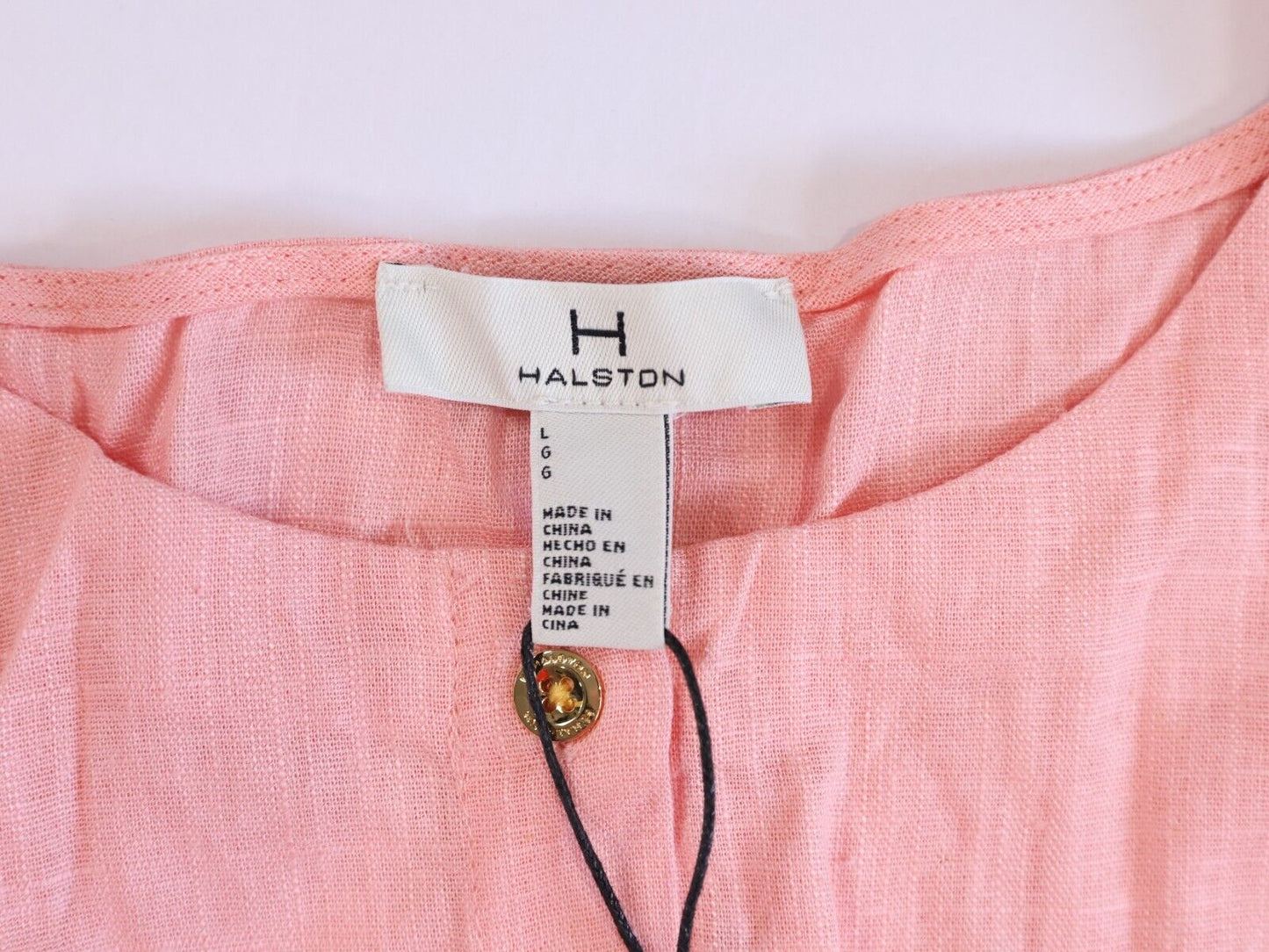 NWT Halston Women's Pink Button Up Short Sleeve Blouse Size L