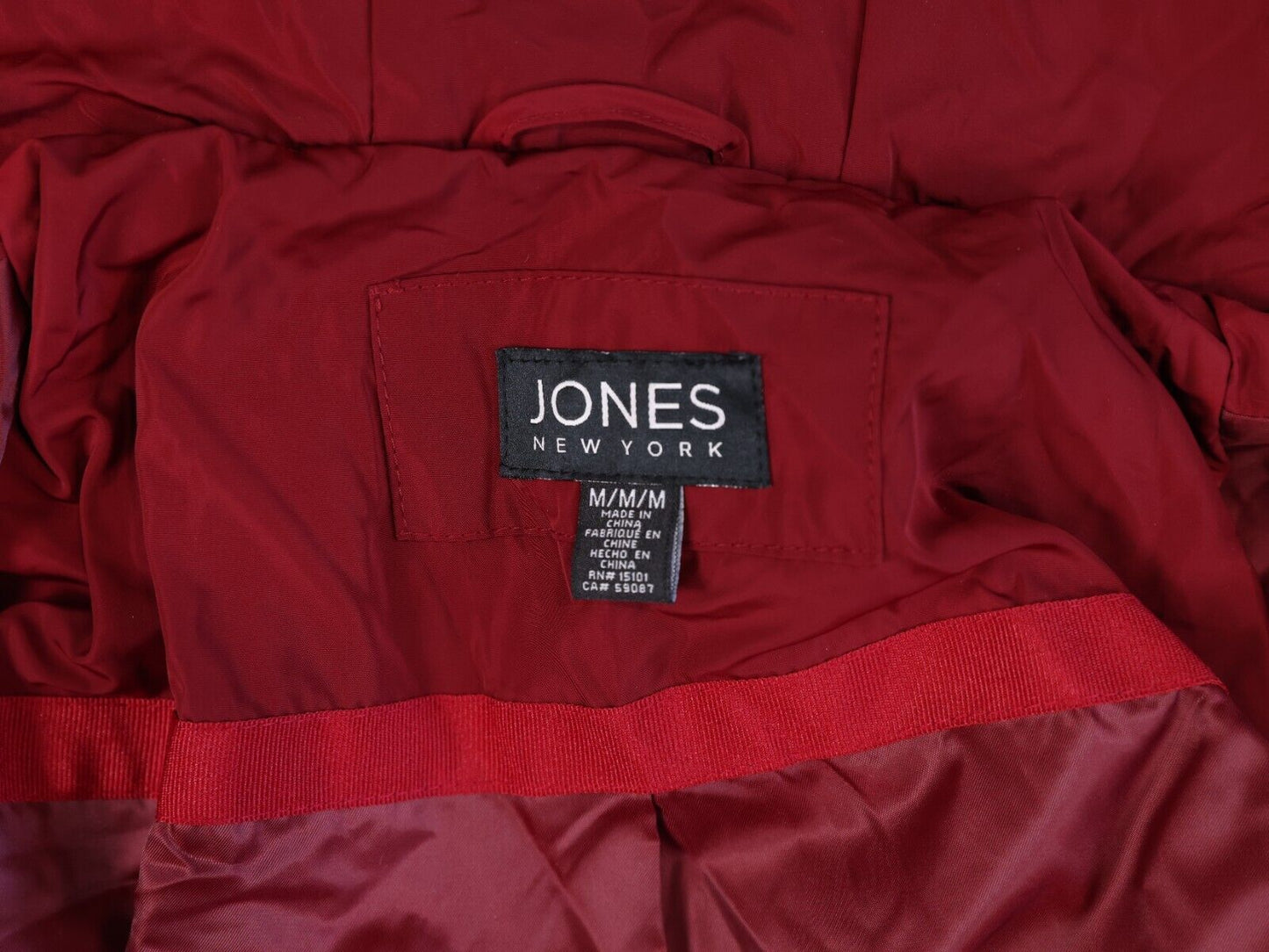 $220 Jones New York Womens Trench Code Quilted Buttoned Deep Red Size M