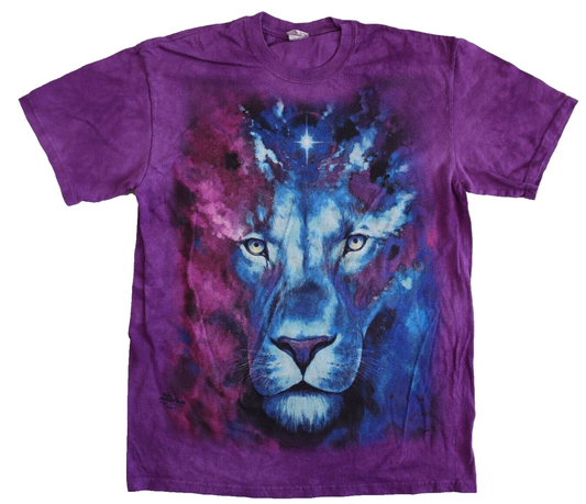 The Mountain 2016 Joejoesart  Mens T Shirt Purple with Blue Lion Size L