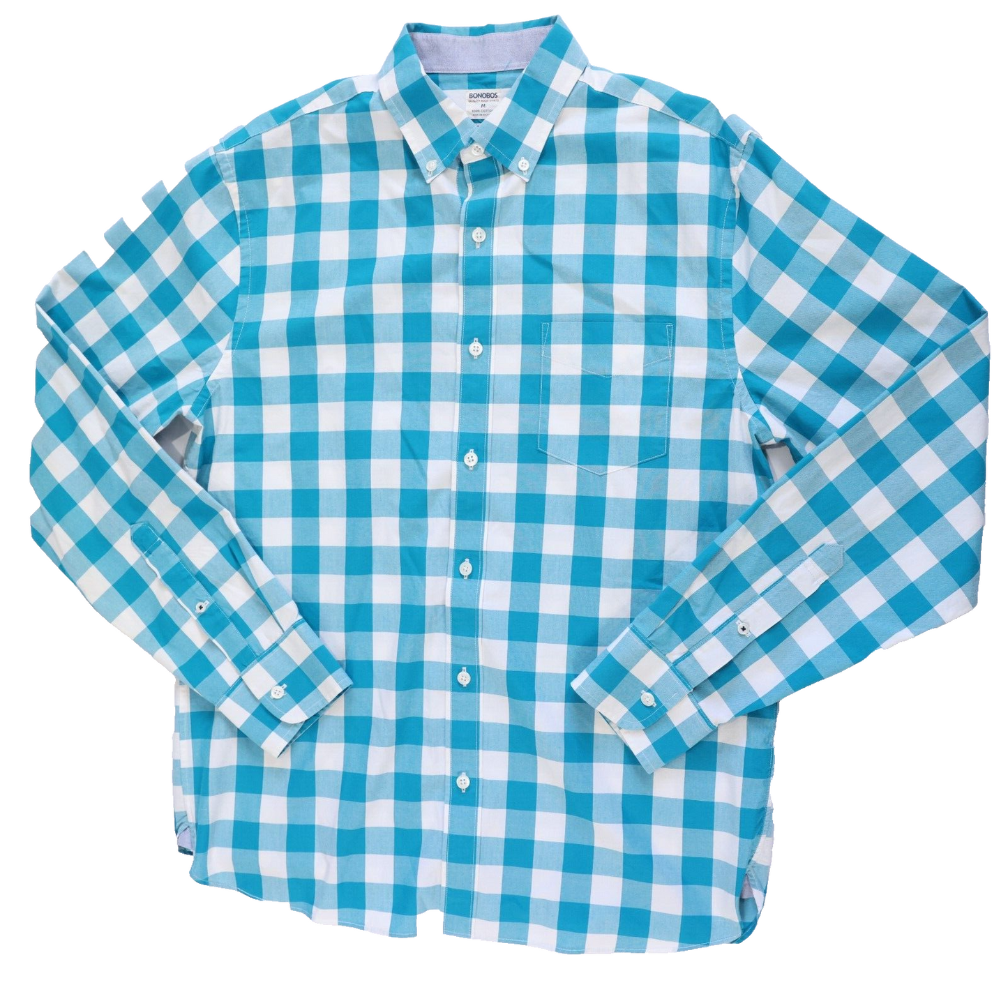Bonobos Mens Casual Dress Shirt Teal Blue Check Size M