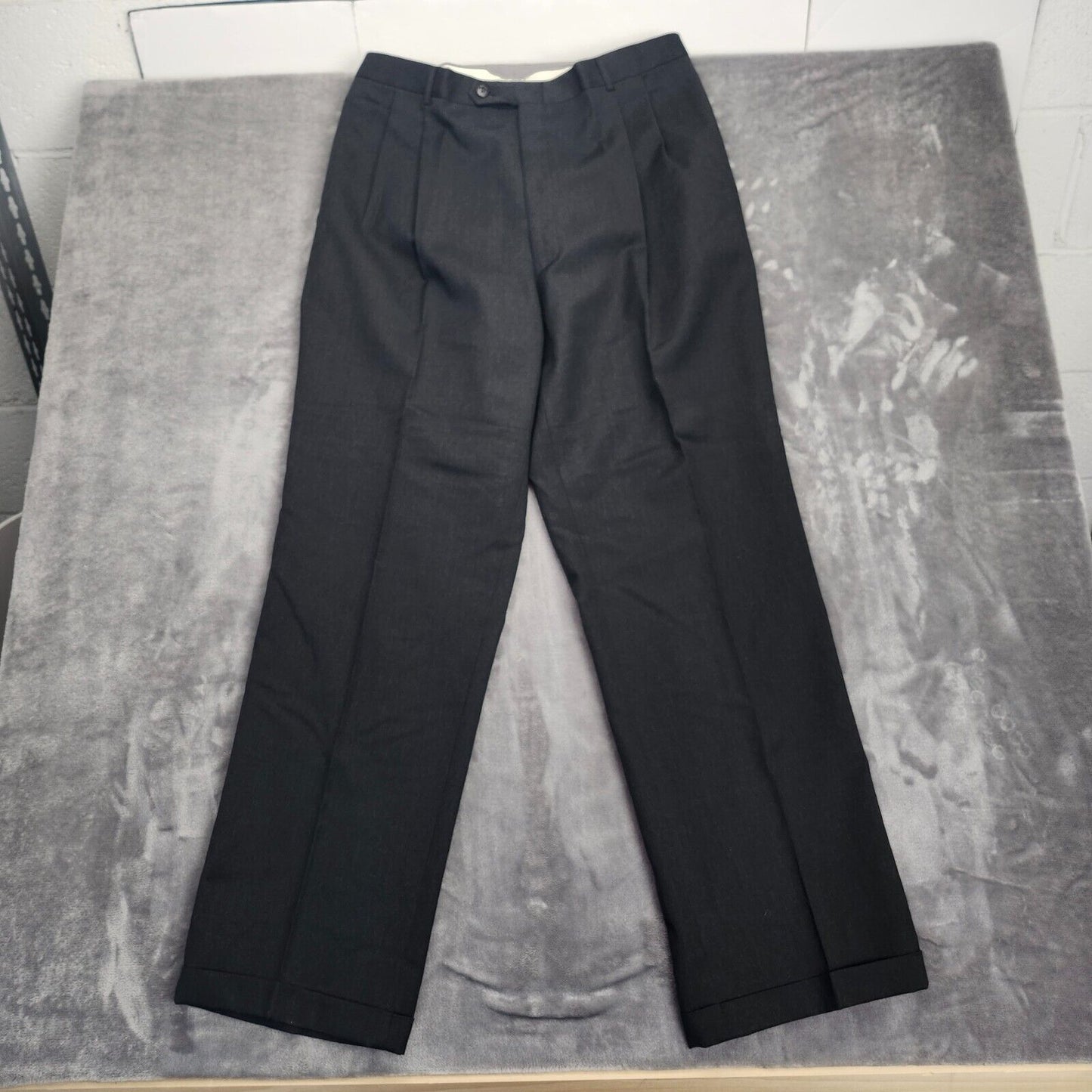 Mens 100% Wool Suit Set Black Jacket 48 Long, Pants 34 Waist