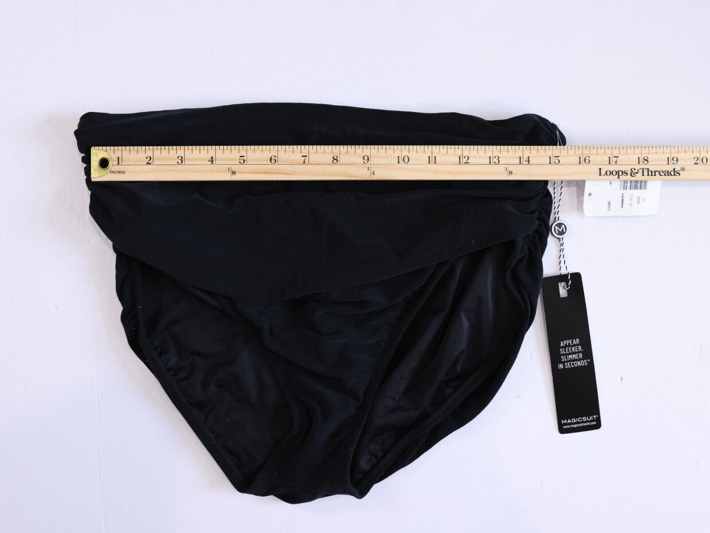 NWT Magicsuit Ruched Bikini Black Bottoms High Rise Tummy Slimming Size 18 NEW