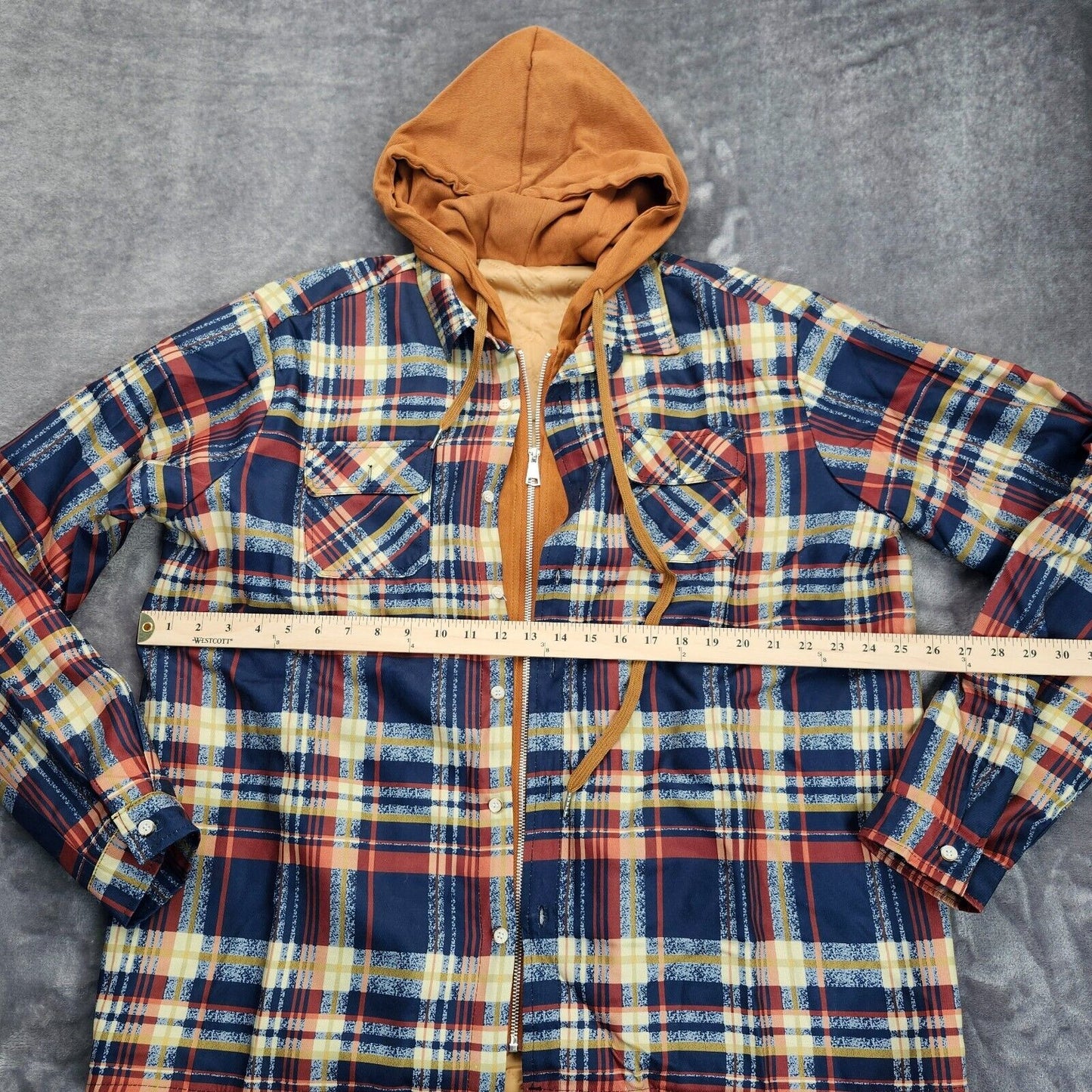 Mens Hooded Plaid Coats Warm Padded Zip-Up Jacket Size XXL