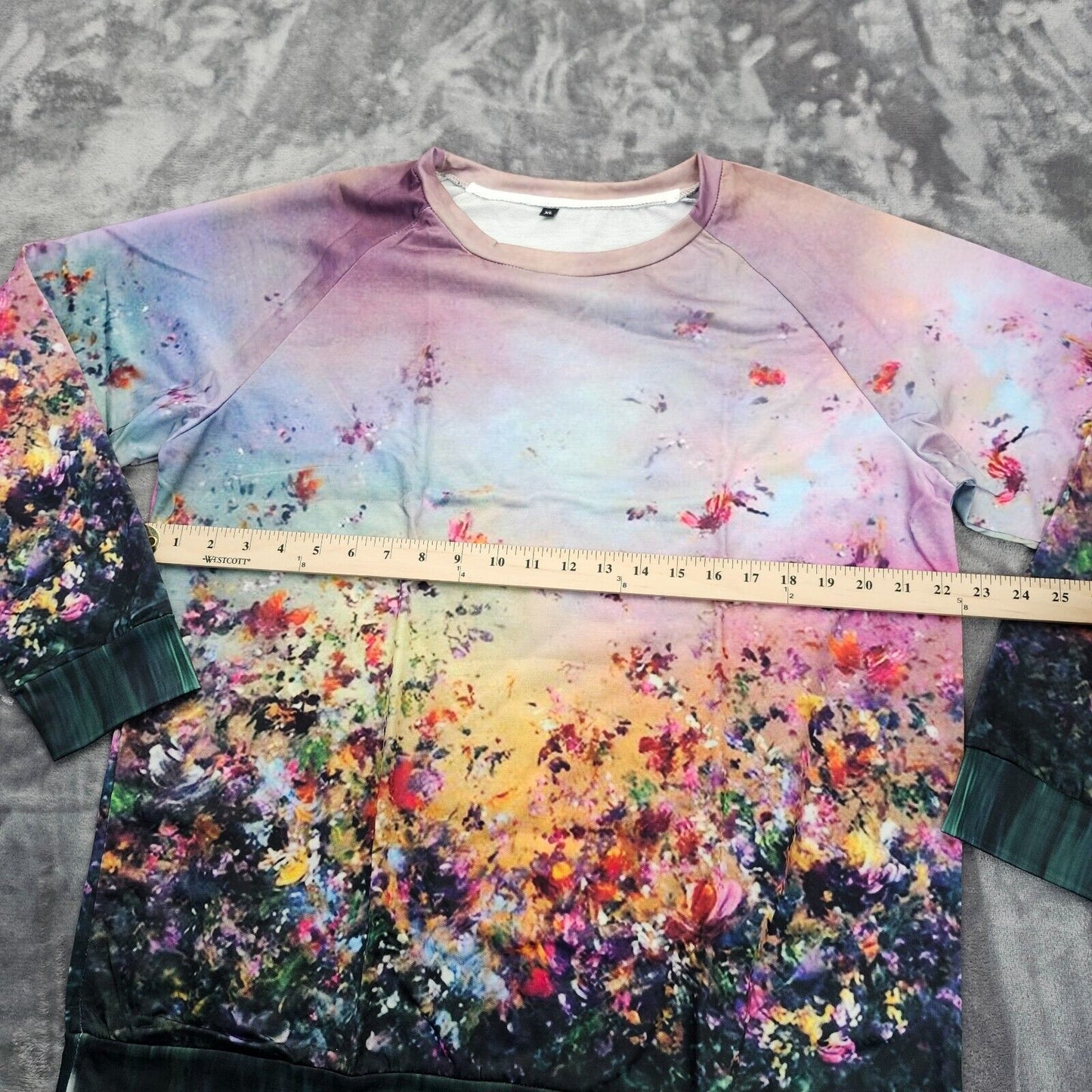 Womens Crewneck Graphic Long Sleeve Shirt Multicolored Floral Print XL