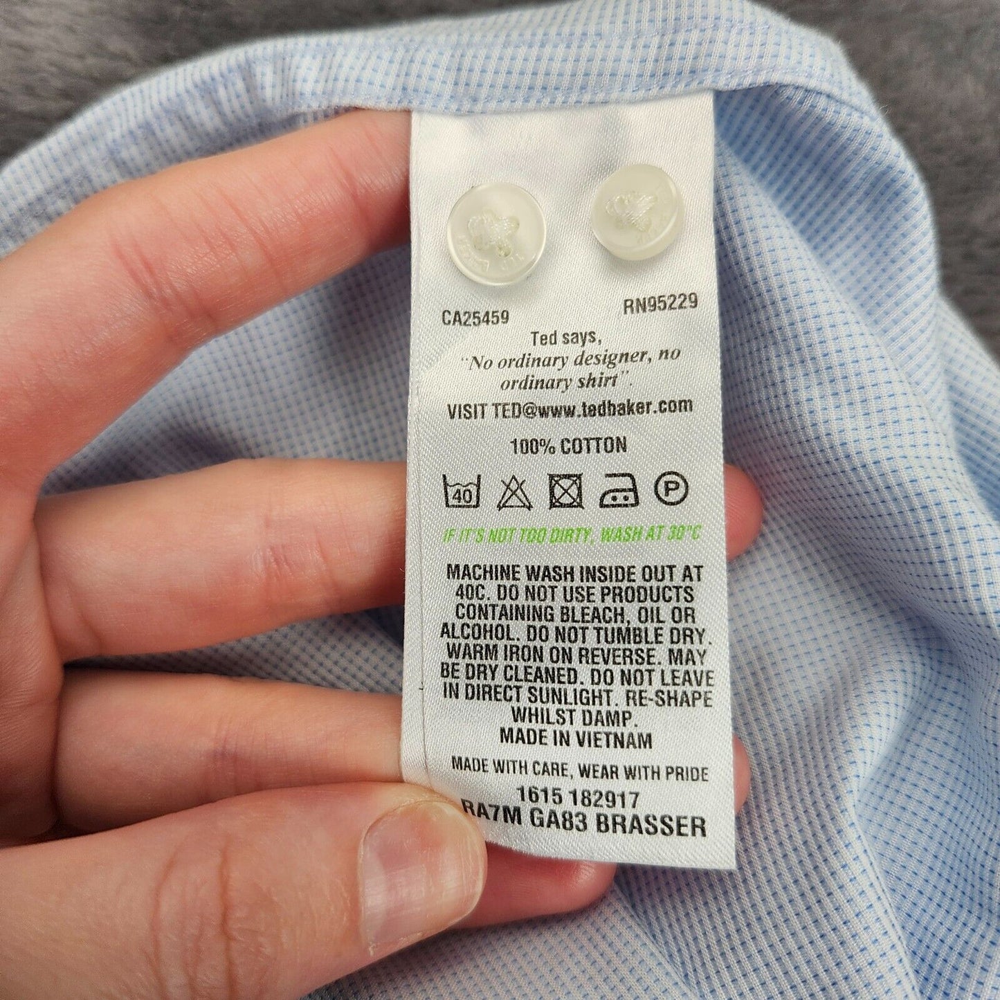 Ted Backer Endurance Mens Button Up Dress Shirt 15.5 34/35 Light blue Birds eye