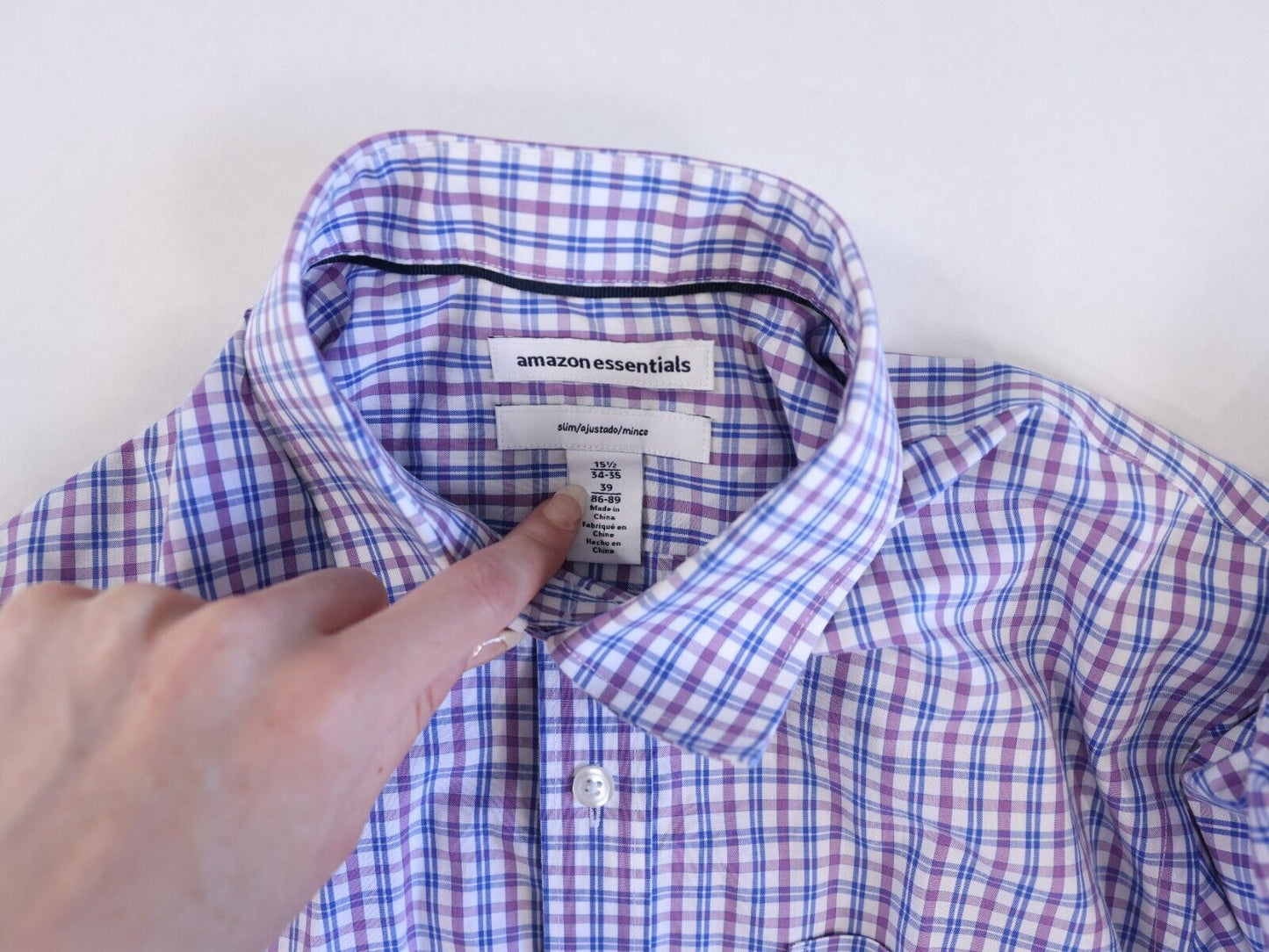 Amazon Essentials Button Down Slim Fit Dress Shirt check 15.5 34/35