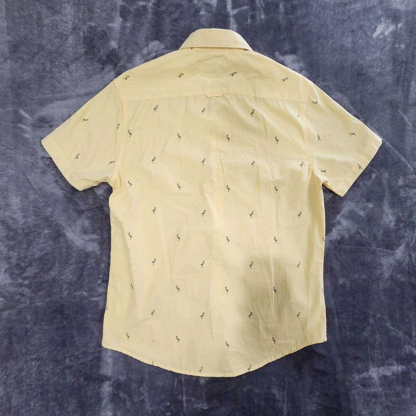 NWT Ricky Singh Denim & Flower Button Up Shirt MEDIUM Yellow Short Sleeve