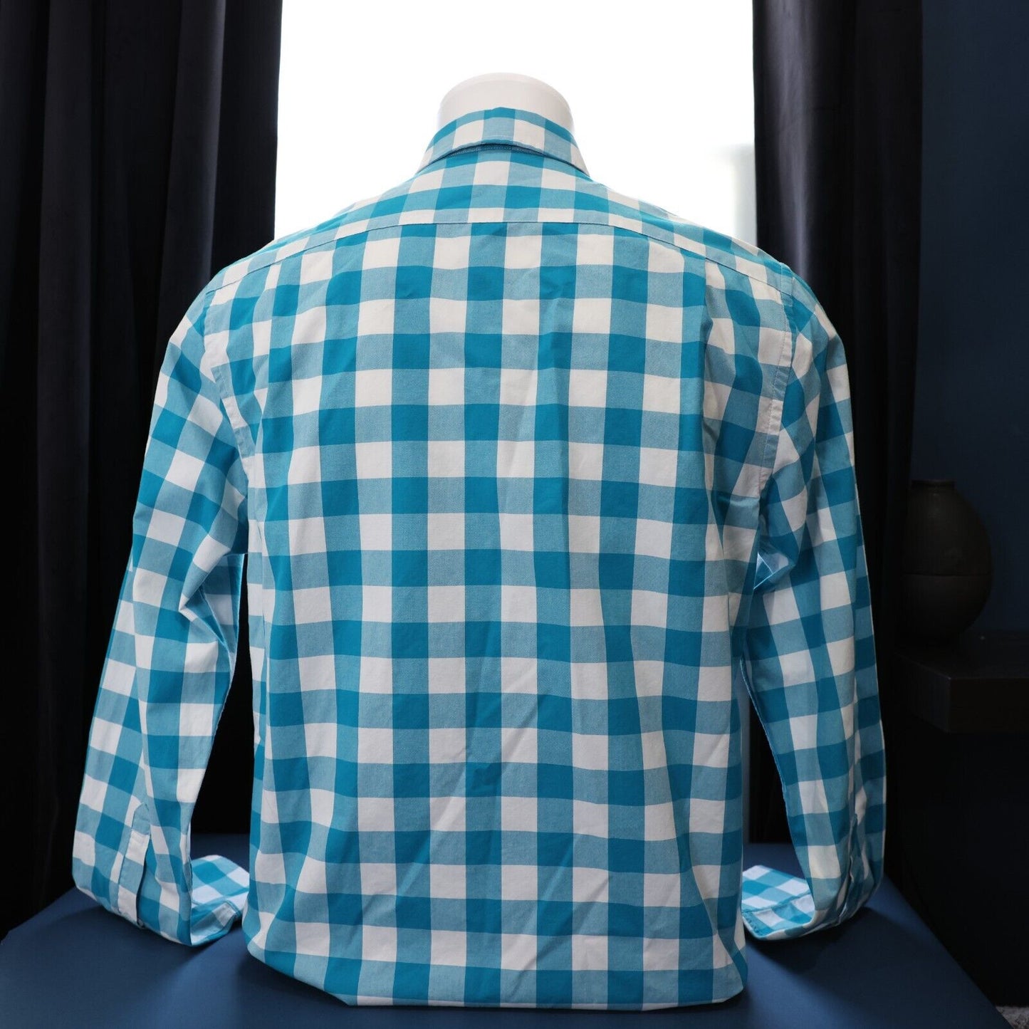 Bonobos Mens Casual Dress Shirt Teal Blue Check Size M