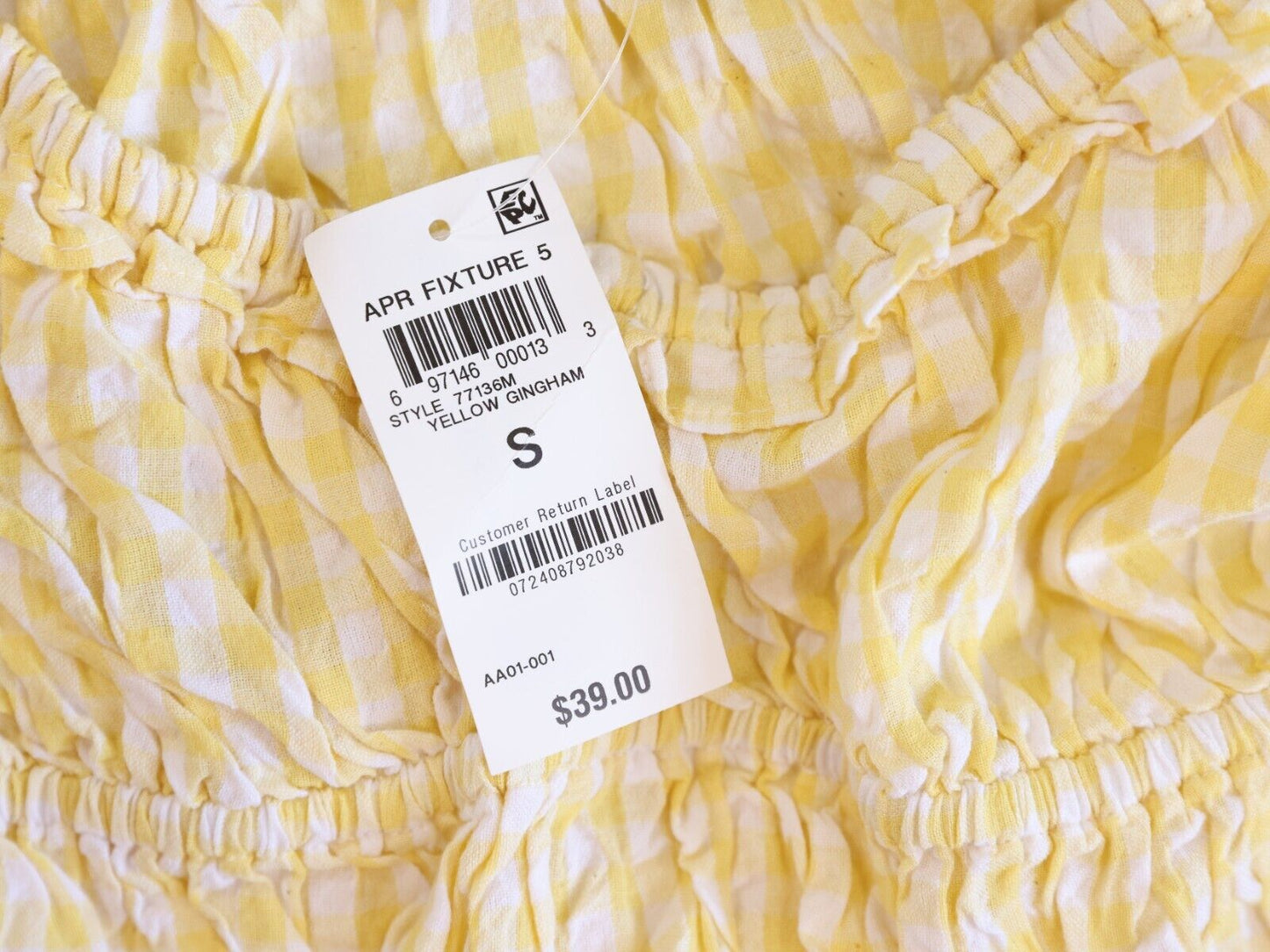 And Now This Women's Sweetheart Neckline Cotton Crop Top Yellow Gingham Size S