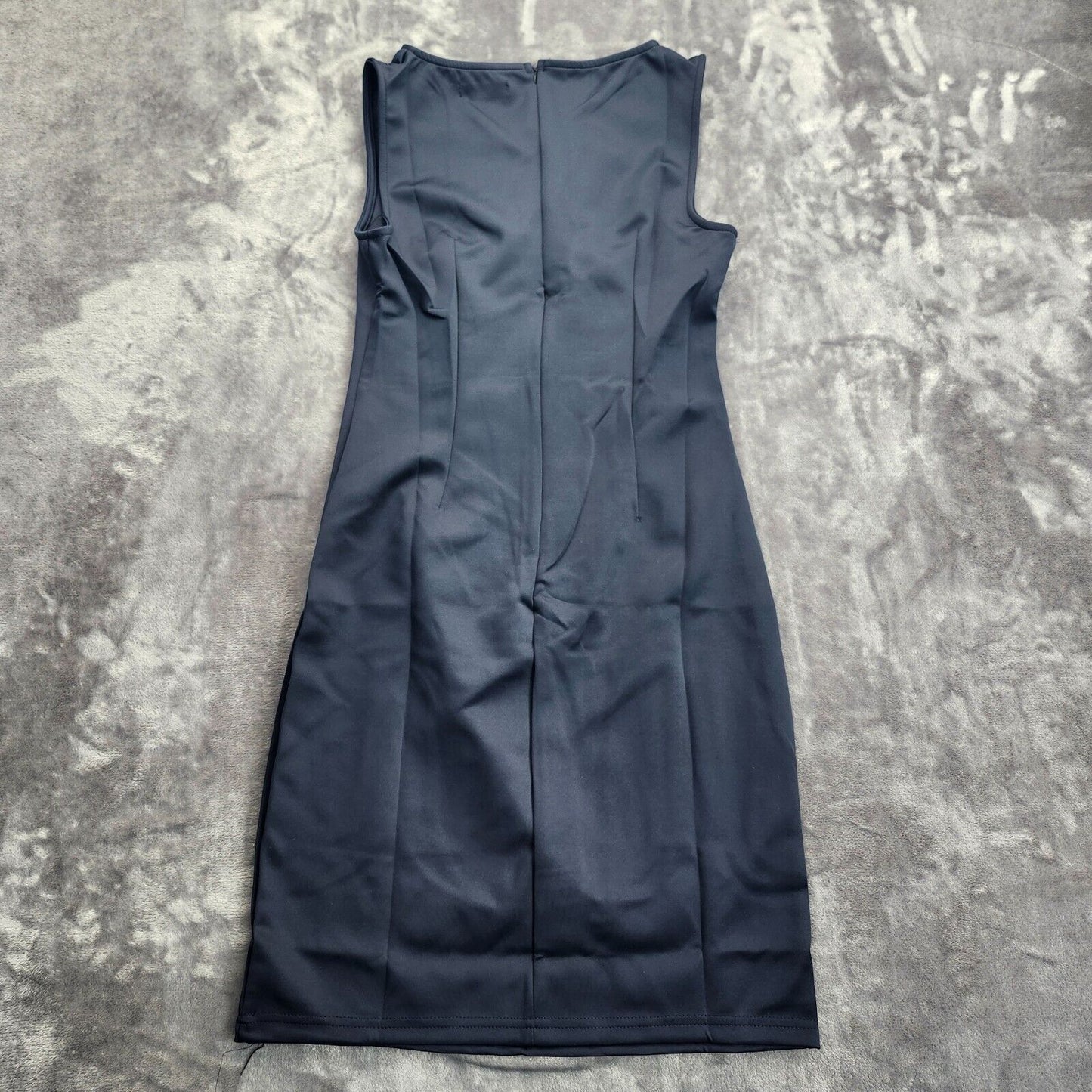 ANGVNS Women V Neck Sleeveless Pleated Office Bodycon Dress, Navy Blue, M