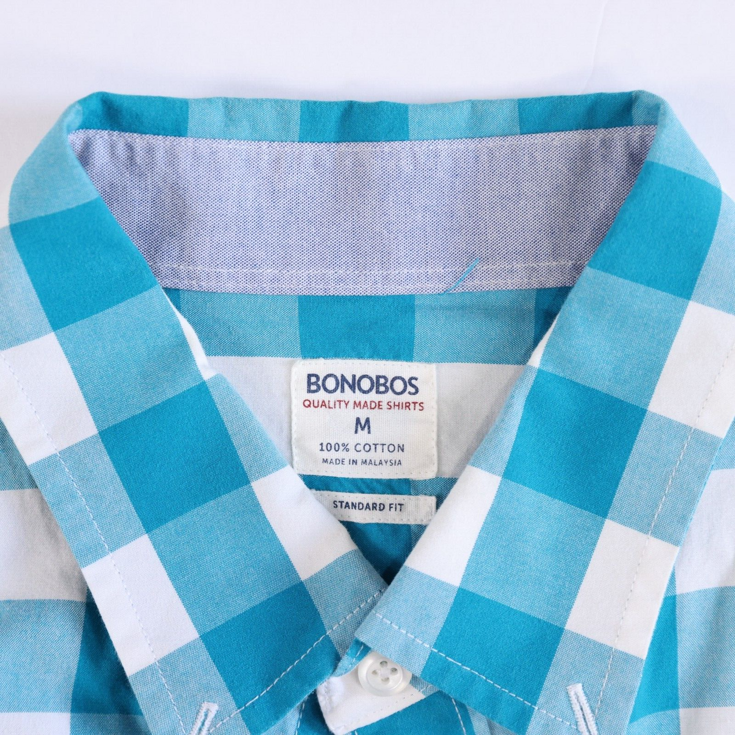 Bonobos Mens Casual Dress Shirt Teal Blue Check Size M