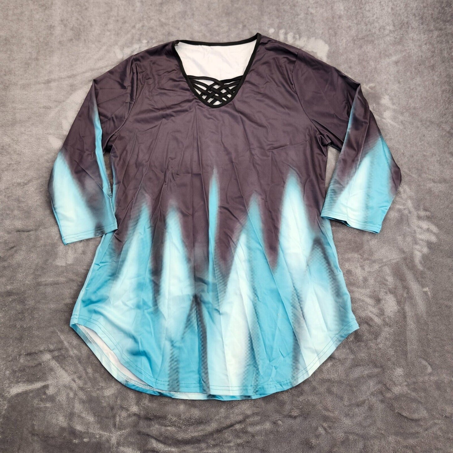 Womens Ombre Blouse 3/4 Sleeve Straps Blue Black Size Small
