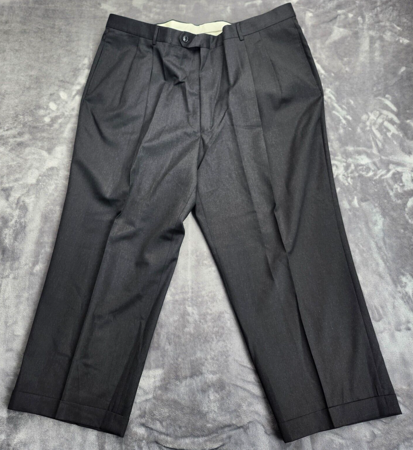 100% Wool Black Suit Set Jacket Notch Lapel 50L, Pants 45.5L
