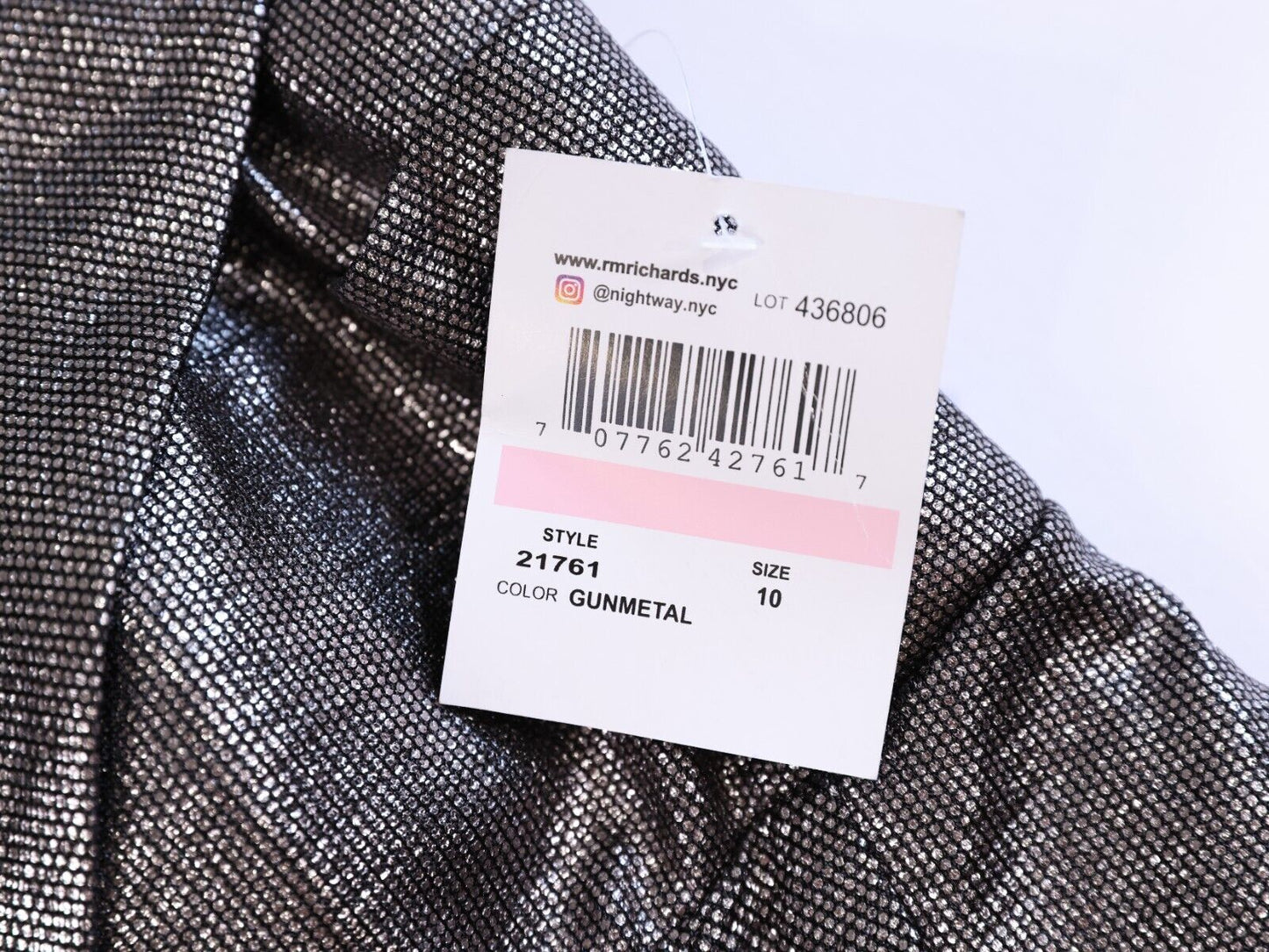 Nightway Women's Formal Dress Silver Metallic Off the Shoulder Gown Size 10