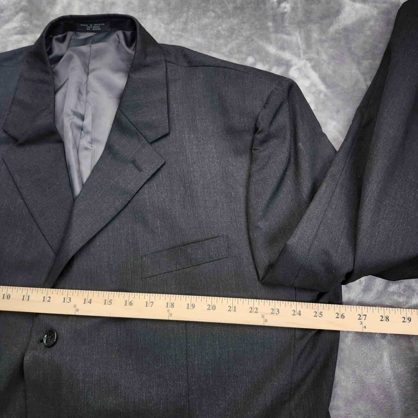100% Wool Black Suit Set Jacket Notch Lapel 50L, Pants 45.5L