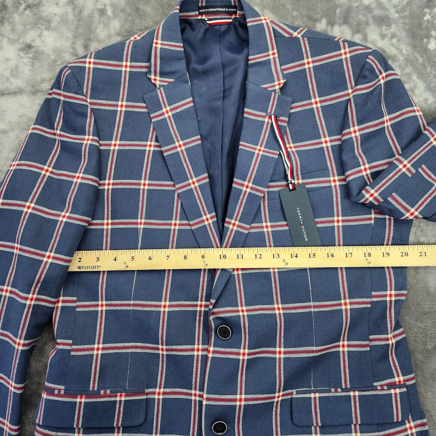 Tommy Hilfiger Mens Blazer Ethan Blue/Red E7152 L40 MSRP $295