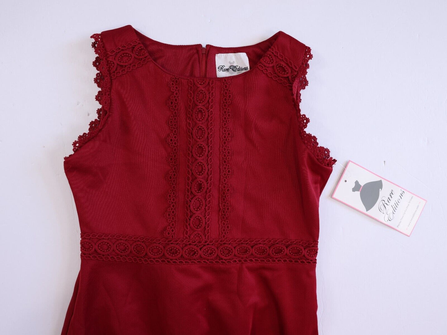 Rare Editions Youth Girls Size 16 Sleeveless Lace Trim A Line Dress in Red