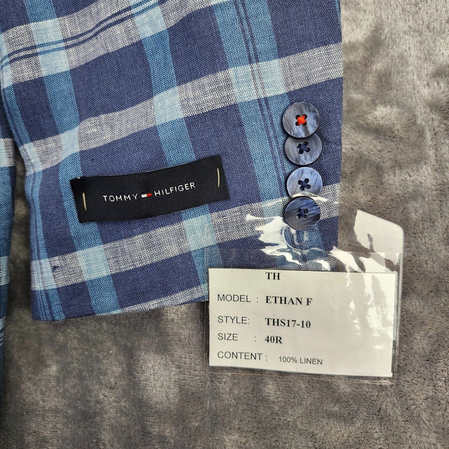 NWT Tommy Hilfiger Blazer/Sports Jacket Ethan Size 40R Blue & White 100% Linen