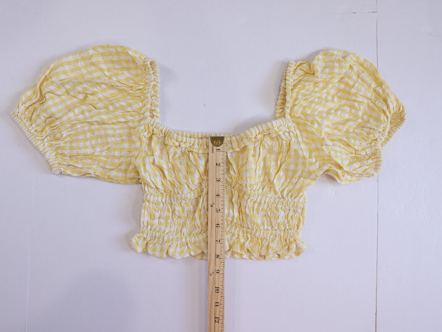 And Now This Women's Sweetheart Neckline Cotton Crop Top Yellow Gingham Size S