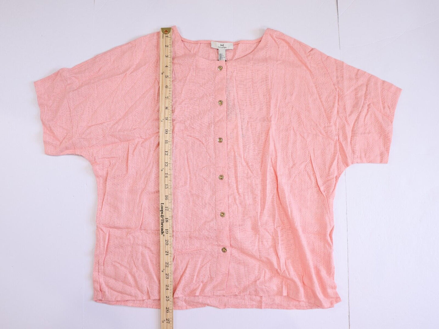 NWT Halston Women's Pink Button Up Short Sleeve Blouse Size L
