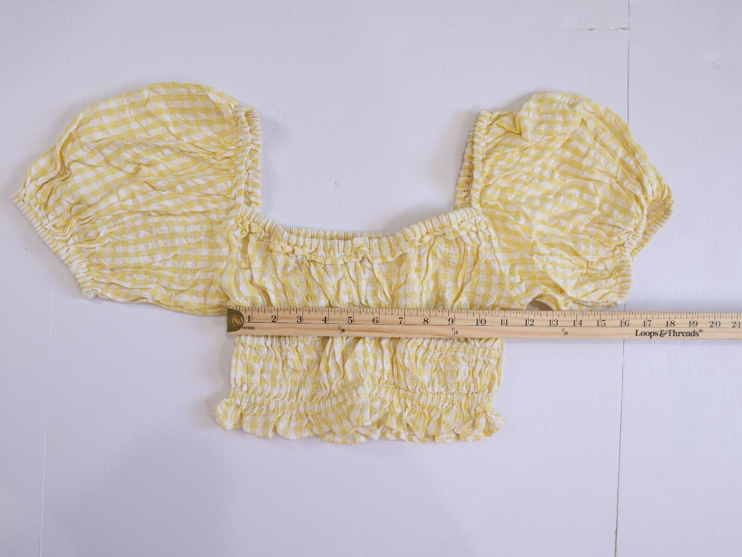 And Now This Women's Sweetheart Neckline Cotton Crop Top Yellow Gingham Size S