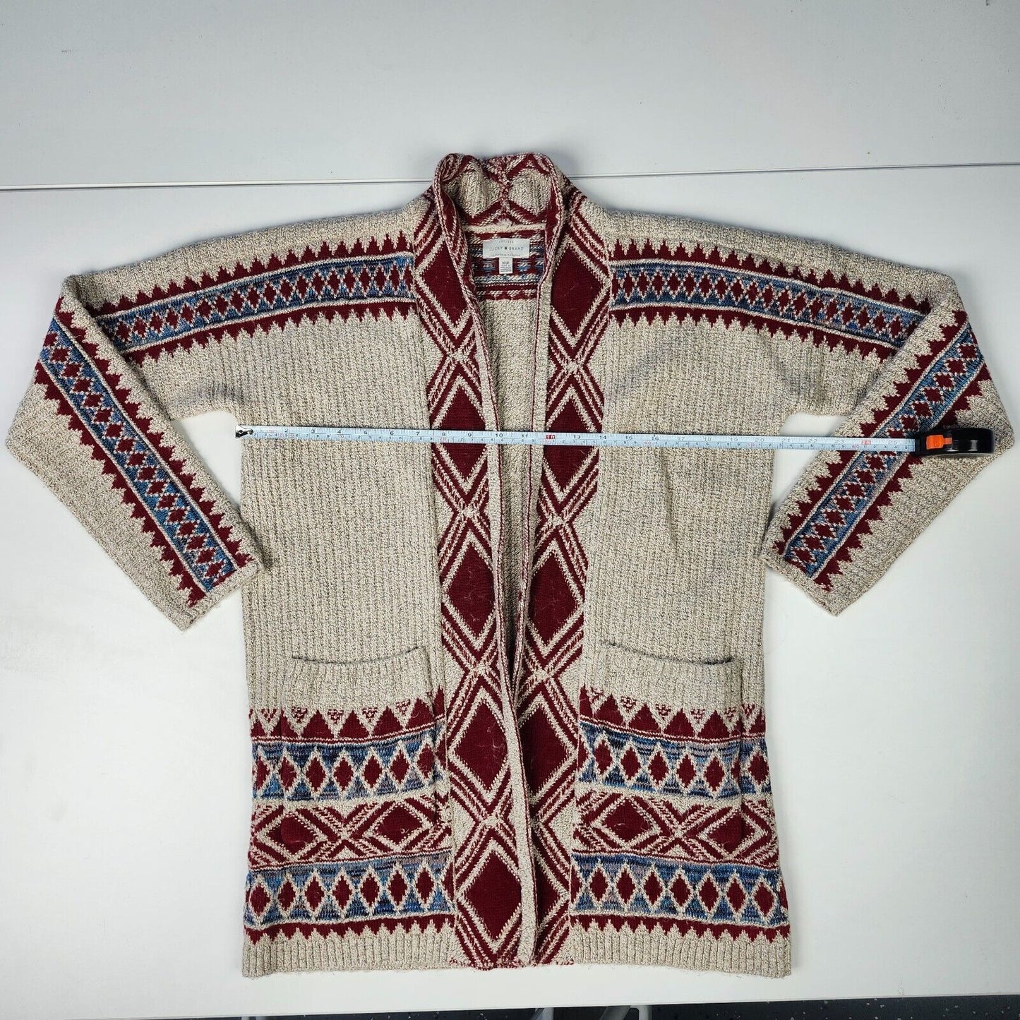 LUCKY BRAND OPEN FRONT CARDIGAN SWEATER SOUTH WESTERN PRINT AZTEC MEDIUM
