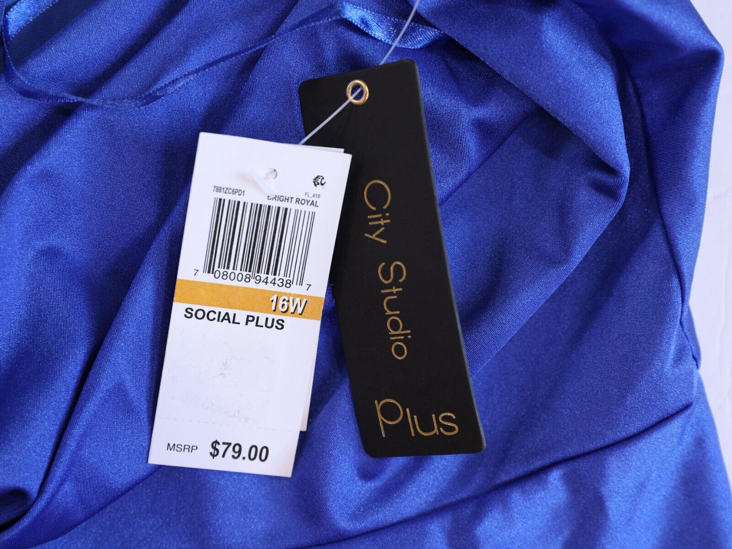 City Studio Trendy Plus Size Cowlneck Fit & Flare Dress Blue Sz 16W