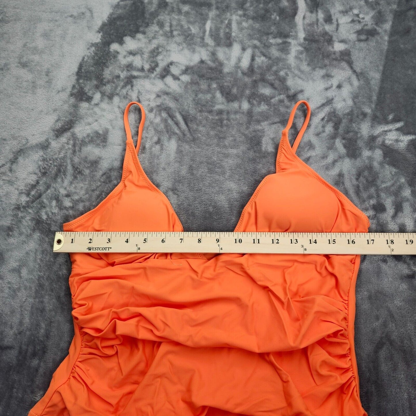 Cupshe Women's Orange Ruched One Piece Swimsuit Plunging Neckline Monokini, 2XL