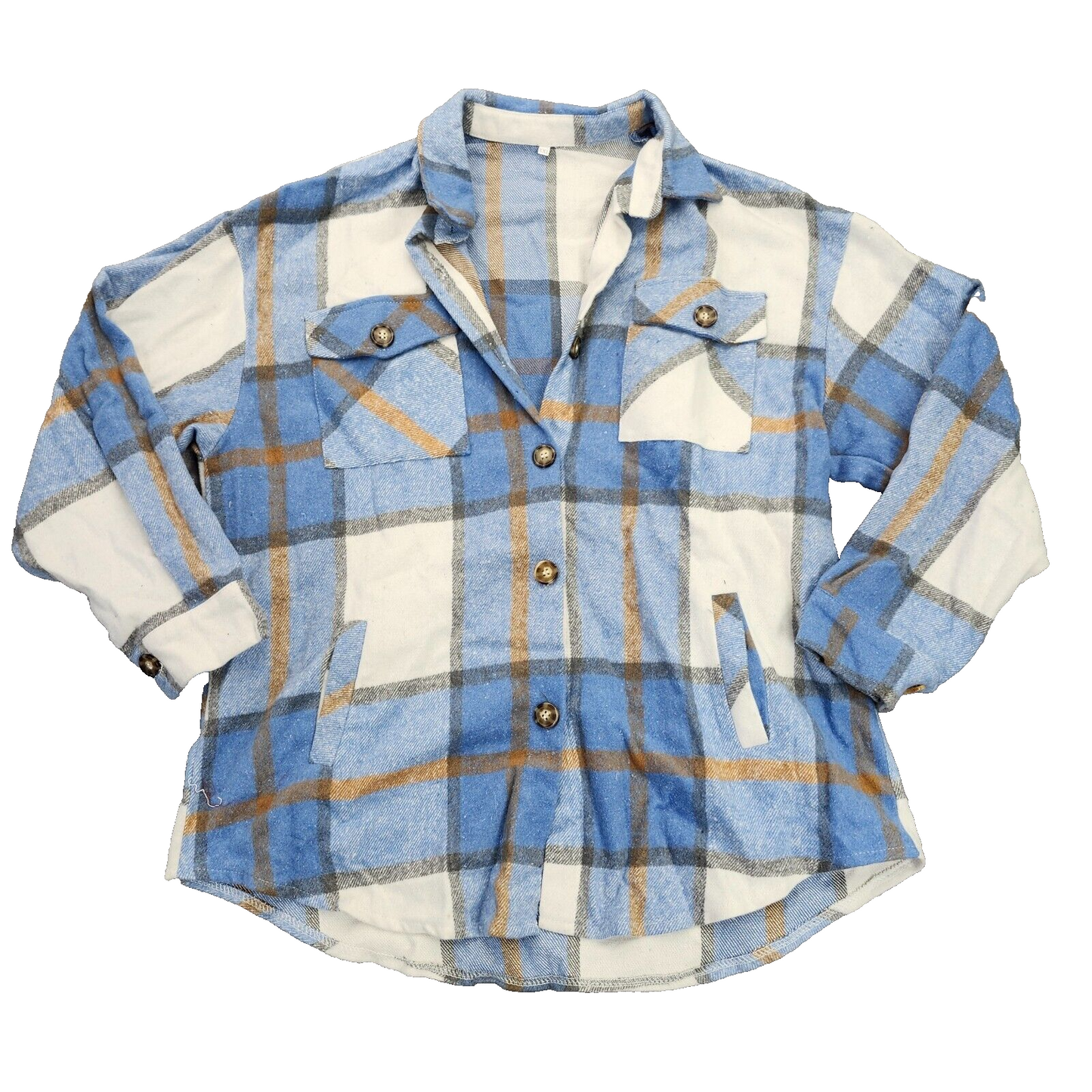 Womens Plaid Shacket Casual Flannel Shirt Long Sleeve Button Down Coat 2XL